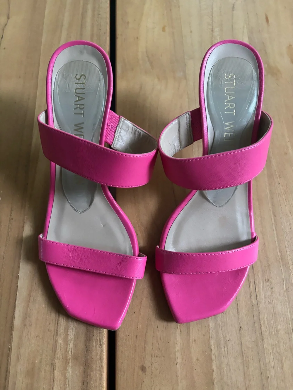 STUART WEITZMAN Kristal Napa Two Band Pink Sandals Heels Size 7.5